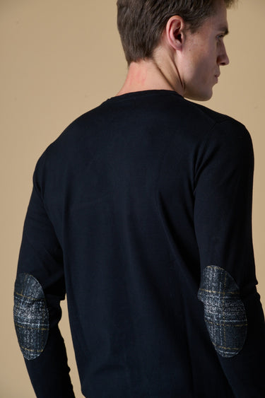 Maglione Girocollo in viscosa Nero con Toppe in tessuto V2