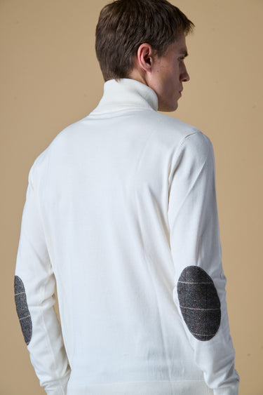 Maglione Dolcevita in viscosa Panna con Toppe in tessuto V2