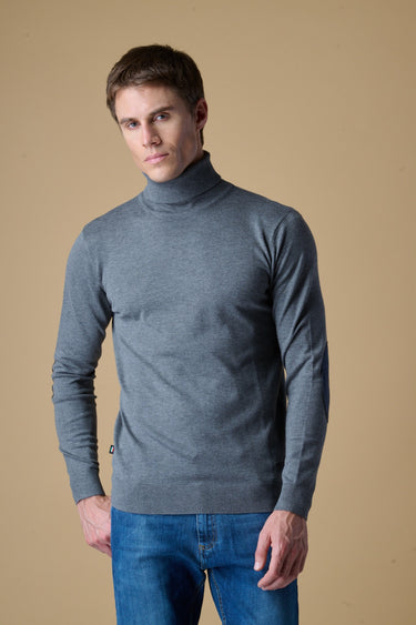 Maglione Dolcevita in viscosa Grigio con Toppe in tessuto V2