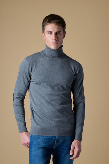 Maglione Dolcevita in viscosa Grigio con Toppe in tessuto V2