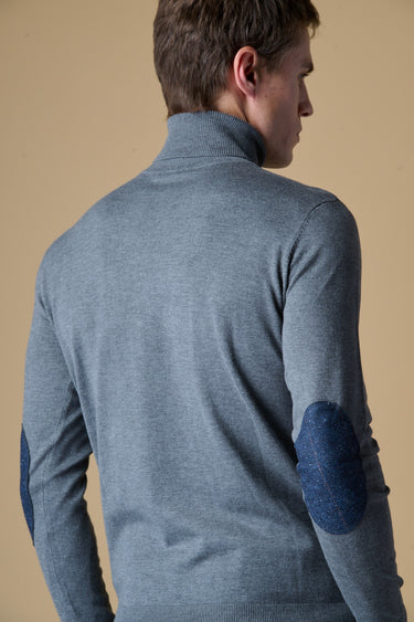 Maglione Dolcevita in viscosa Grigio con Toppe in tessuto V2