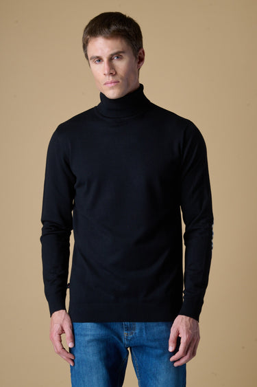Maglione Dolcevita in viscosa Nero con Toppe in tessuto V2