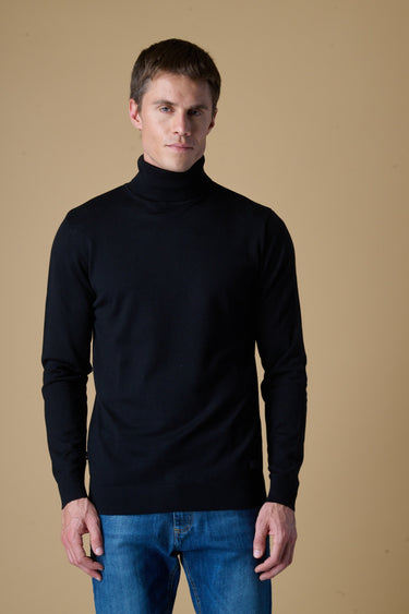 Maglione Dolcevita in viscosa Nero con Toppe in tessuto V2