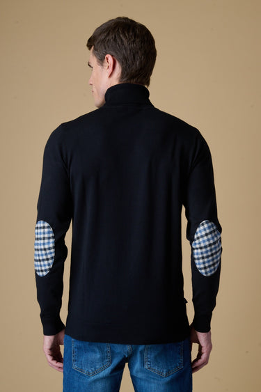 Maglione Dolcevita in viscosa Nero con Toppe in tessuto V2
