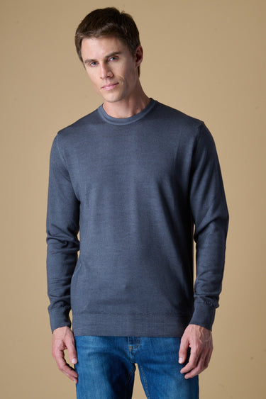 Maglione Girocollo in 100% Extrafine Merino tinto capo Piombo