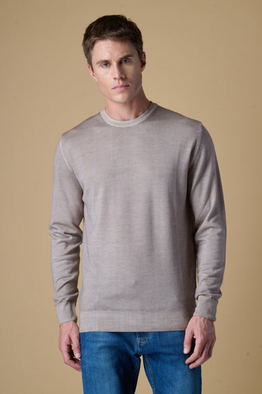Maglione Girocollo in 100% Extrafine Merino tinto capo Sabbia