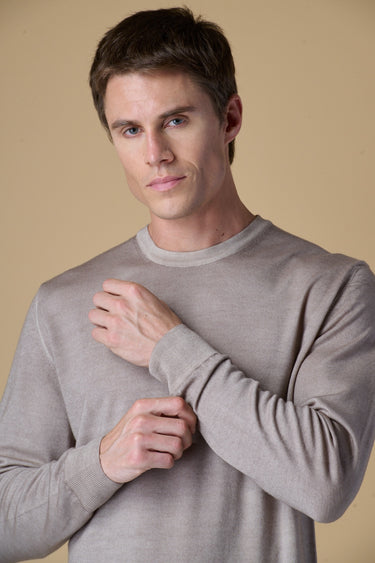 Maglione Girocollo in 100% Extrafine Merino tinto capo Sabbia