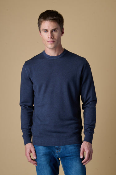 Maglione Girocollo in 100% Extrafine Merino tinto capo Blu