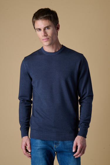 Maglione Girocollo in 100% Extrafine Merino tinto capo Blu