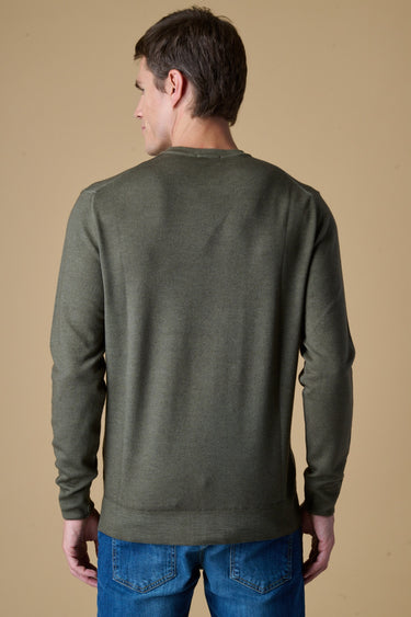Maglione Girocollo in 100% Extrafine Merino tinto capo Verde Militare