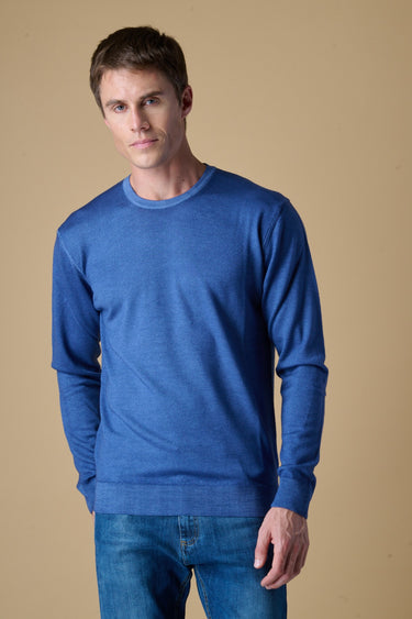 Maglione Girocollo in 100% Extrafine Merino tinto capo Jeans