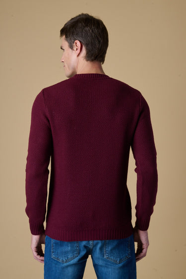 Maglione Girocollo Occhio di Pernice Bordeaux con taschino ricamato in tessuto V2