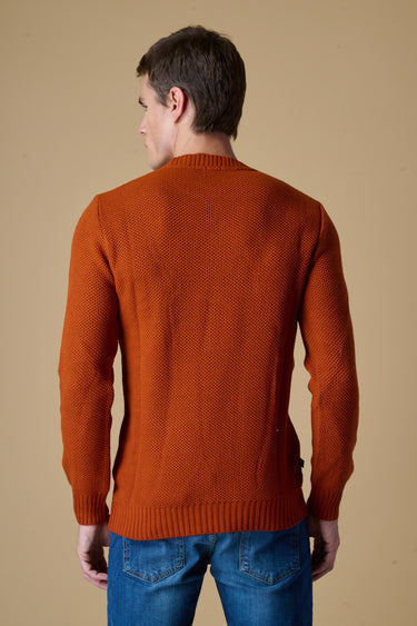 Maglione Girocollo Occhio di Pernice Coccio con taschino ricamato in tessuto V2