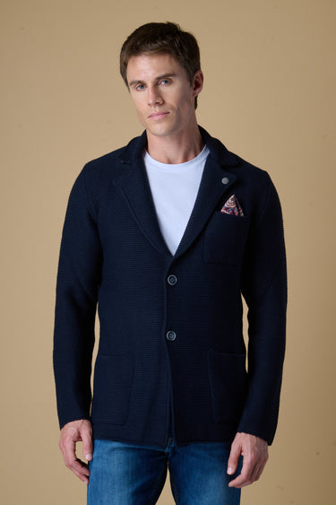 Giacca Monopetto Links Blu con pochette e interno collo in tessuto V2