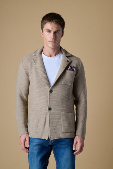 Giacca Monopetto Links Tortora con pochette e interno collo in tessuto V2