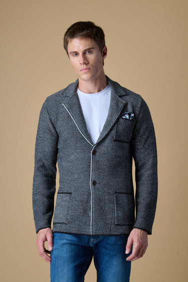 Giacca Monopetto Bicolor Nero Grigio Perla con pochette in tessuto V2