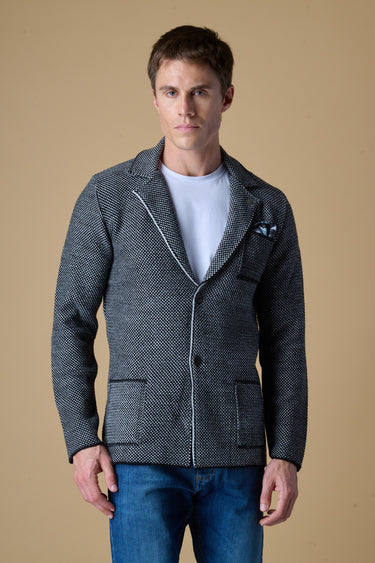 Giacca Monopetto Bicolor Nero Grigio Perla con pochette in tessuto V2