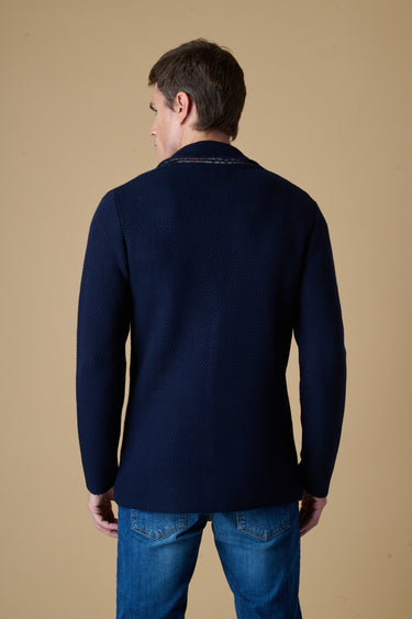 Giacca Monopetto Occhio di Pernice Premium Blu con taschino Jeans, Pochette e interno collo in tessuto V2