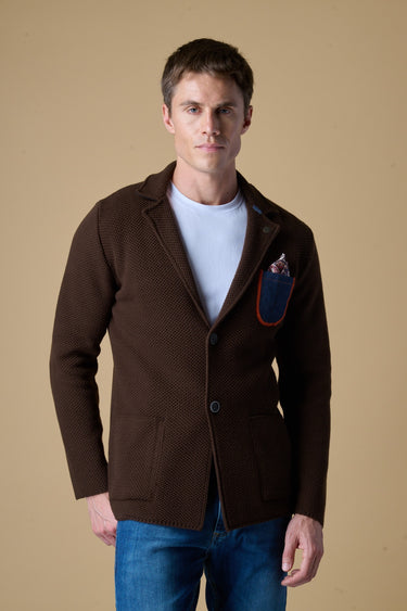 Giacca Monopetto Occhio di Pernice Premium Moro con taschino Jeans, Pochette e interno collo in tessuto V2