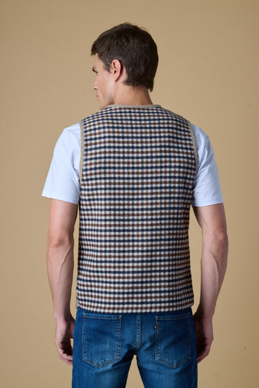 Gilet Monopetto Occhio di Pernice Premium Tortora con taschino Jeans e retro in tessuto V2