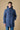 Denim boiled wool long parka with V2 fabric lining
