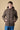 Brown mélange seed-stitch double-breasted hooded peacoat with V2 fabric lining