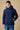 Blue mélange seed-stitch double-breasted hooded peacoat with V2 fabric lining