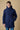 Long blue melange rice-stitch parka with hood and V2 fabric lining