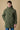 Military-green mélange seed-stitch hooded long parka with V2 fabric lining