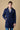 Blue mélange seed-stitch single-breasted coat with V2 fabric lining and pocket square