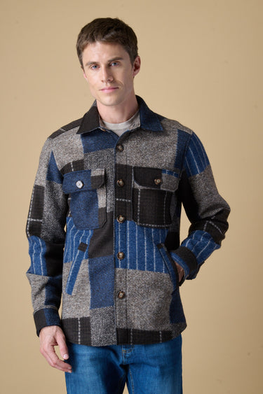 Bonded boiled wool patchwork field jacket