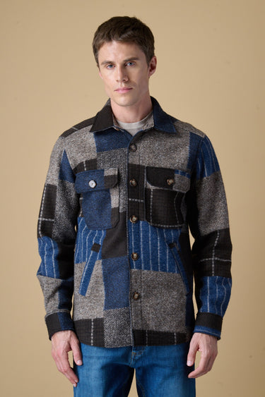 Bonded boiled wool patchwork field jacket