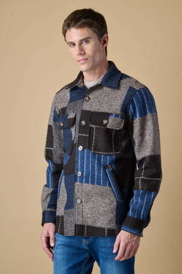 Bonded boiled wool patchwork field jacket
