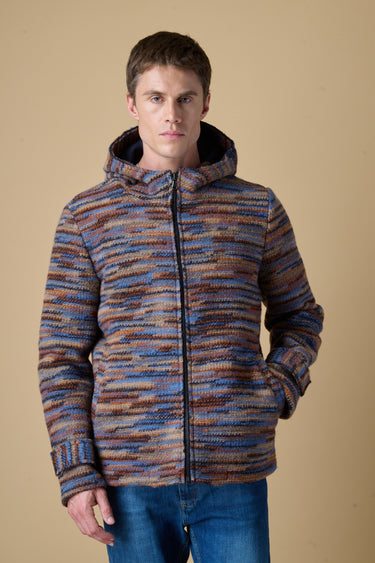 Multicolor wool bomber jacket with zip and hood