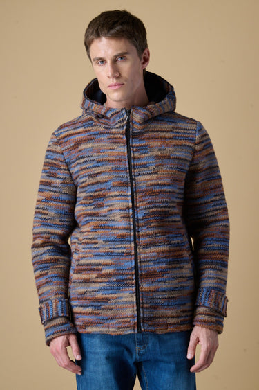 Multicolor wool bomber jacket with zip and hood