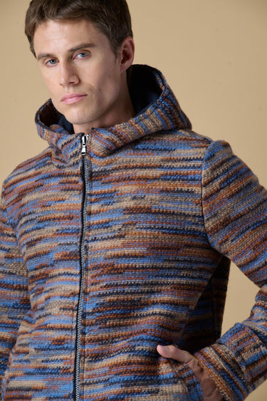 Multicolor wool bomber jacket with zip and hood