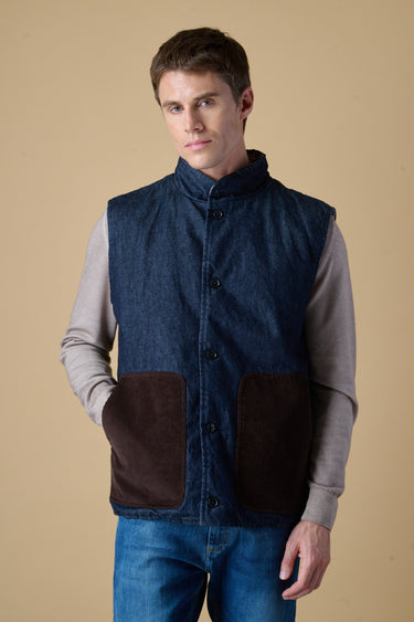 Gilet Denim Lavaggio 0 imbottito con tasche in Velluto e fodera interna in tessuto V2