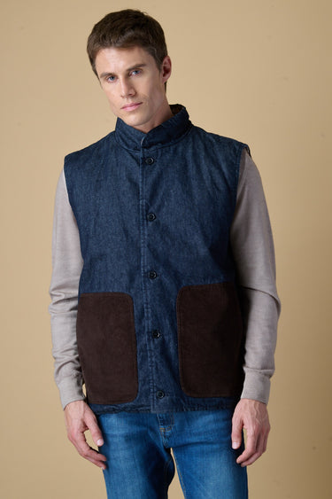 Gilet Denim Lavaggio 0 imbottito con tasche in Velluto e fodera interna in tessuto V2