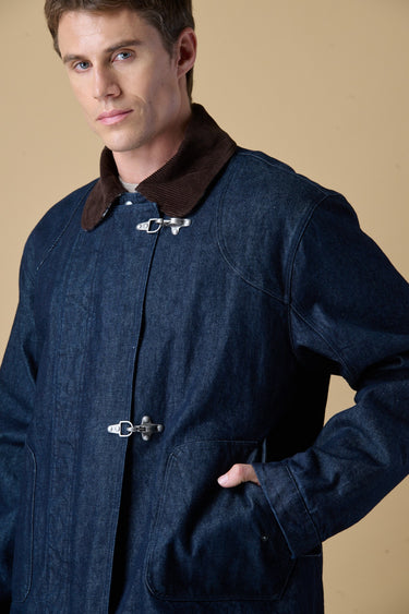 Sahariana Aviator Denim Lavaggio 0 imbottita con collo in Velluto e fodera interna in tessuto V2
