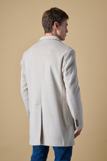 Sand single-breasted tailored coat with V2 fabric lining and pocket square
