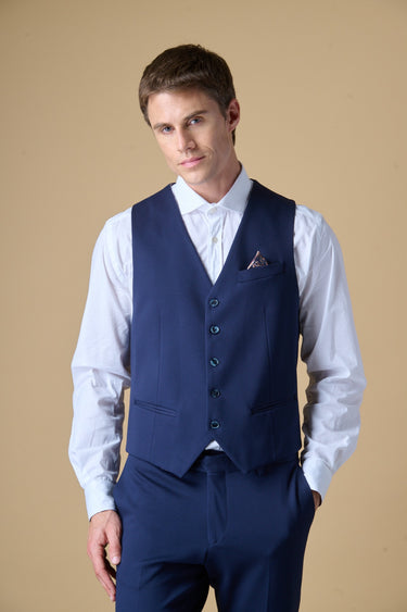 Gilet Sartoriale Blu con Pochette e fodera interna in tessuto V2