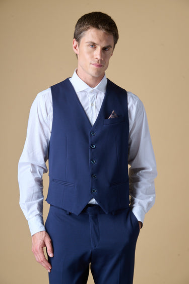 Gilet Sartoriale Blu con Pochette e fodera interna in tessuto V2