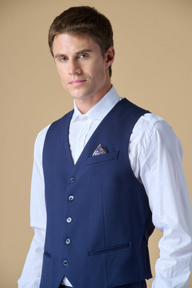 Gilet Sartoriale Blu con Pochette e fodera interna in tessuto V2