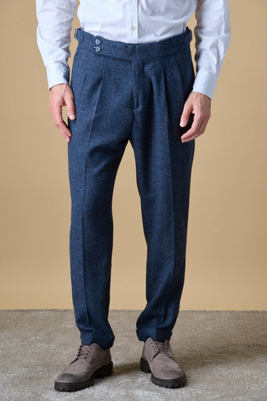 Pantalone Sartoriale Doppia Pence Spigato Blu con interni in tessuto V2