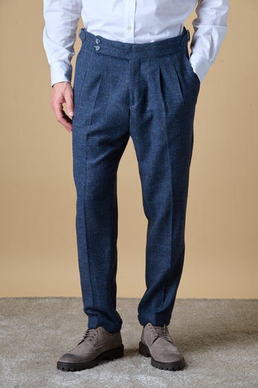 Pantalone Sartoriale Doppia Pence Spigato Blu con interni in tessuto V2