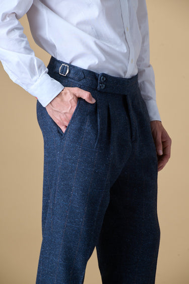 Pantalone Sartoriale Doppia Pence Spigato Blu con interni in tessuto V2