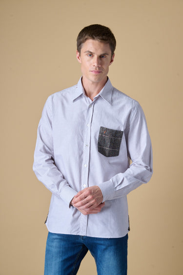 Camicia Oxford Rigata Moro con taschino e dettagli in tessuto V2