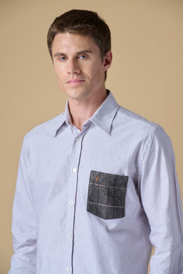 Camicia Oxford Rigata Moro con taschino e dettagli in tessuto V2