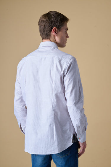 Camicia Oxford Rigata Moro con taschino e dettagli in tessuto V2