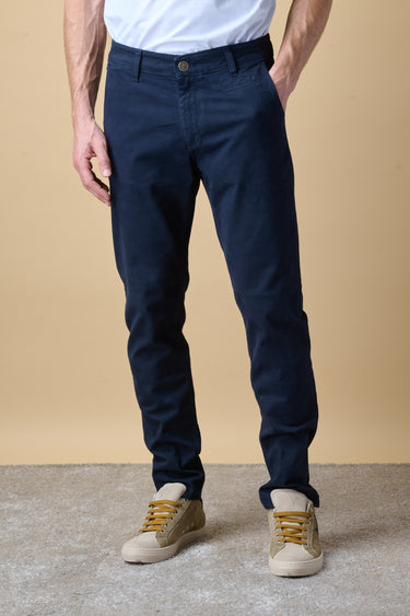 ROMA - Chino Slim in cotone Blu con salpa ricamata in tessuto V2